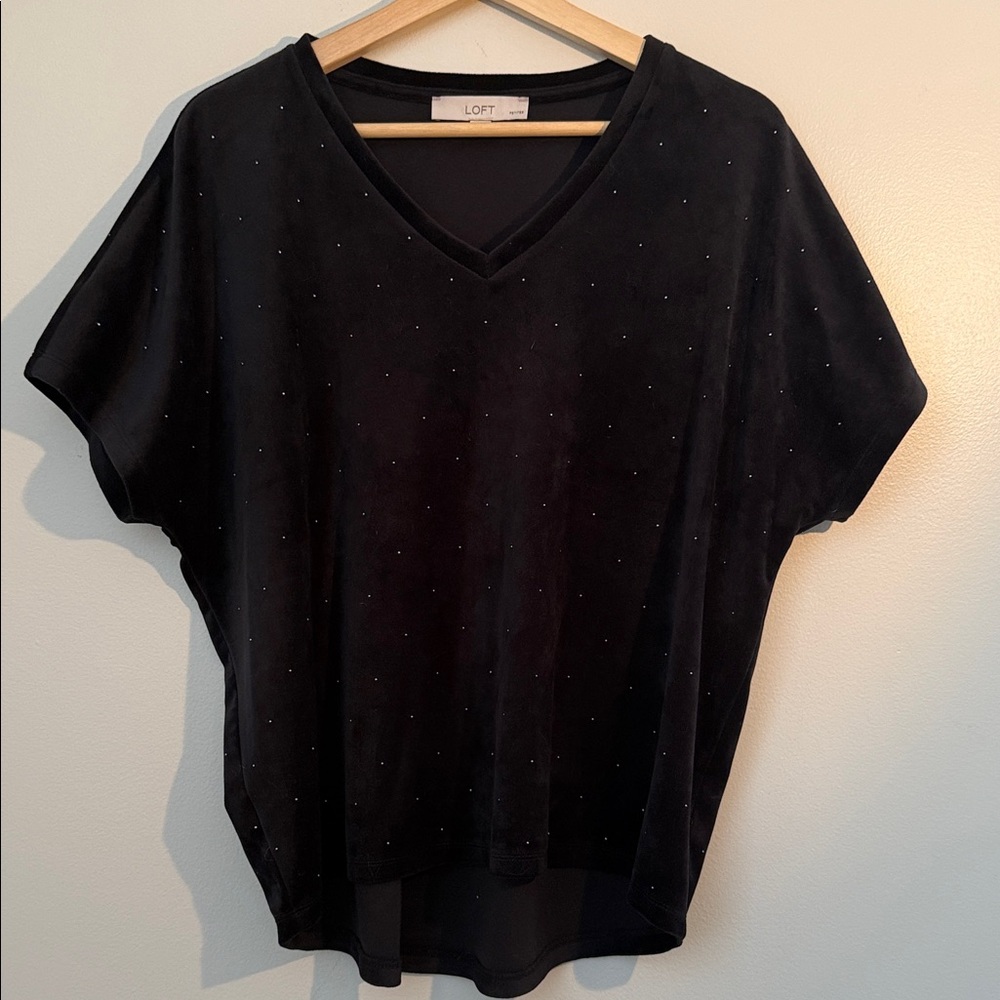 LOFT Black Short Sleeve V-Neck Top